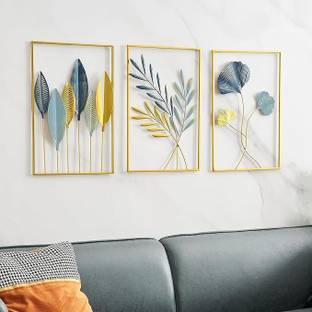 SF HANDICRAFT COLLECTION SF HANDICRAFT 3 SQ FRAME Minimalist Floral Wall Hanging Decor Sculpture Pack of 3
