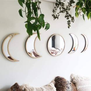 Gprint 29.21 cm 5 Pieces Moon Phase Acrylic Mirror Set for Wall Decoration, Home, Office, Restaurant, Bar… Self Adhesive Sticker