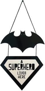 BookYourGift BatMan: A SuperHero Lives Here Cool Quirky Wooden Wall Hanging for Kids