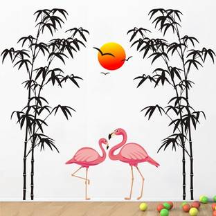 WALLPIK Bamboo - Twin Tree - Flamingo - Love - Birds - Sunset - Wallsticker _ WP338
