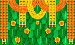 DM FASHION Banana Green Leaf with Yellow and Orange Flowers Backdrop Decoration