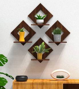 KESHARJI Wooden Square Shaped Multipurpose Wall hanging / Decor Stand / Flower Pot Stand Pack of 4