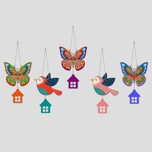Fabaura Multicolor Butterfly & Birds Wooden Wall Hanging for Home Decor (WH_9123N-F) Pack of 5