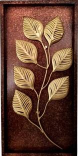 Vandana Collection Metal Wall Art Decor Panel Golden Peepal Leaves Bronze Textured Background
