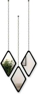 VAH Diamond Shape Decorative Wall Mirror Hanging Chain Frameless (3 Piece)