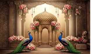 Backdropon Peacock Tapestry Design Printed Fabric Backdrop (5Feet Height & 8Feet width)