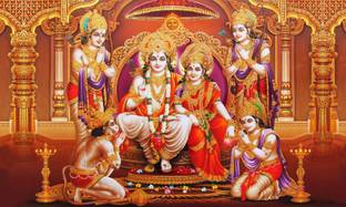 Backdropon Lord Shree Ram Darbar Design Printed Fabric Backdrop(5Feet Height & 8Feet width)