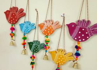 Sohibe Multicolored Birds Hanging Hand painted wall hanging Decorative Items Pack of 6