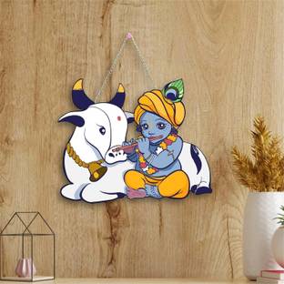 Ghar Gallary Bal Krishna Hanging with Cow – MDF Decorative Piece for Room & Temple Decor