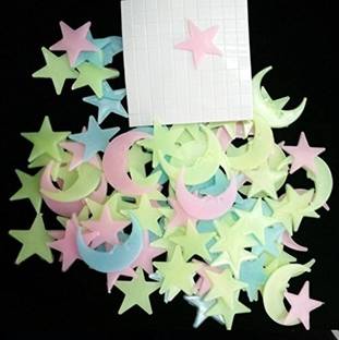 रिचरब्रांड Glowing Star Moon Stickers for Ceiling, Bedroom/living room(30 Stars 20 Moon )