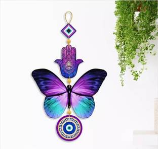 CW Crafts World Decorative Printed Wooden Evil Eye Wall Hanging For Home And Office Decor|
