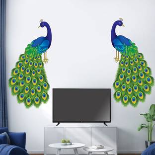 WALL STICKS Colourful Twin Peacock - Birds - TV - Vine - Background - Wall sticker - CG470