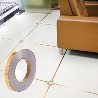 TRENDBIT Tile Gap Filler Tape | Self-Adhesive Sticker Tape Waterproof | Home Tile Sticker Gap Sealing Tape Strip | Tile Decoration Tape For Floor And Wall | (1cm x 50m, Gold)