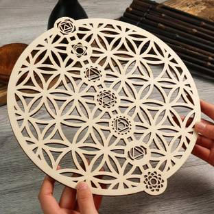 CURIOUS Button Unfinished Wooden 7 Chakra Geometry Wall Art Hanging Sculpture for Home