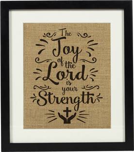 Darling Souvenir Joy Of The Lord Is Your Strength Bible Verse Decor Gift-Burlap Print with Frame