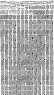 HARDATAR Square Foil Fringe pack of 1 Curtains for Decorations - Silver, 3 X 6 feet