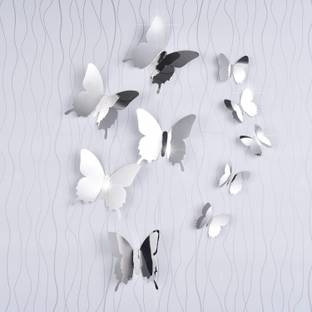 Newvent 19 cm Butterfly 3D Mirror Wall Stickers Adhesive Mirror Wall Art (4Pcs) Self Adhesive Sticker