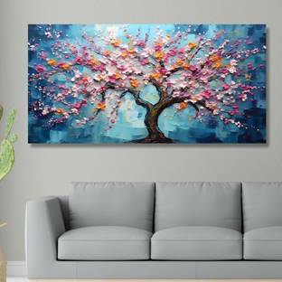 saf Cherry Blossom Tree Wall Painting | Modern Floral Nature Art Sparkle lamination