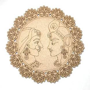 ADIKALA Engraved Radha Krishna with Lotus Design MDF Cutout Base for DIY | 8.INCH