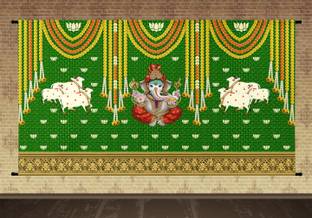 Sukalpa Ganesh & Cow Decoration Backdrop Curtain Alter Cloth digital Print 5*8