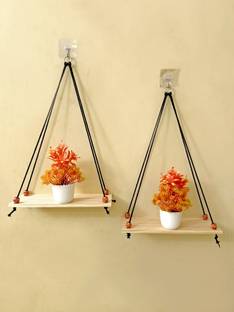 Fashionhub Macrame Wall Hanging Plant Shelf, 2-Tier Floating Shelves for Plants