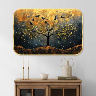 SAF PRINT saf Nature Art Crystal Embedded High Gloss Surface with Golden Frame