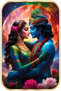 SAF PRINT saf Radha Krishna Crystal Embedded High Gloss Surface with Golden Frame