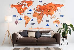 ELK 3D Wooden World Map Wall Décor Metallic Color