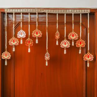 eCraftIndia Lotus with Beads Handmade Bandarwar, Toran For Main Door