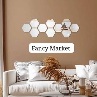 Kasim 10 Hexagon Hexagon Mirror Wall Sticker ( Each Hexagon Size 12.1 cm x 10.5 cm)
