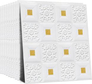 डिसेनो Decorative White, Gold Wallpaper (70 cm x 70 cm) Pack Of 1