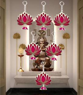 PREETENCY Pack of 6 Wall Door Hanging Lotus Latkan Toran with Cap (22.8 cm x 9.6 cm) Pack of 6