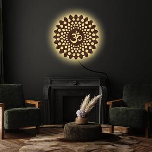 OSCUROCRAFTS Shree OM Mandala Wooden Wall LED Light Lamp Decorative for Home,Office,18x18Inch