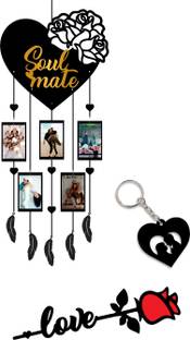 Artle Media Dream Catcher Style Photo Frame with 5 photos and wooden rose and Keychain Pack of 2