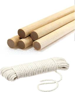 JCT AGRICO 12 INCH LONG 5 WOODEN DOWEL STICK & 15M LONG COTTON ROPE(5mm)FOR MACRAME,HANGER Pack of 6