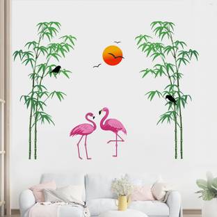 WALLPIK Flamingo Birds - Love - Bamboo Tree - Sunsetting - Wallsticker - WP307