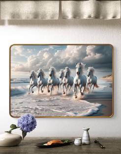 SAF PRINT saf Seven Running Horses Sparkle Lamination Surface Golden Slim Frame