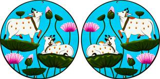ADIKALA Both Side Face Pair Of Pichwai Cow With Lotus Design MDF 6 INCH- Pack of 6