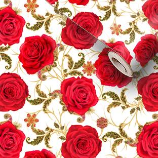 BDM Vinyl Floral & Botanical Red Wallpaper