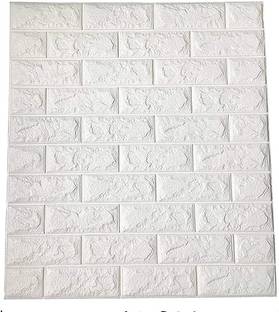 Pozet 195.58 cm Self Adhesive 3D Brick Wall Stickers for Home Decoration (77cm x 70cm) (White,1) Removable Sticker