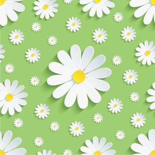 WallDaddy 40 cm Green And White Flower Self Adhesive Sticker