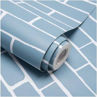 Skywall 1000 cm 48 Sq. Feet DIY Self Adhesive Wallpaper with 3D Blue Bricks for Home Decor (Blue) Self Adhesive Sticker