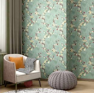 AmazingKarts Vinyl Floral & Botanical Green Wallpaper