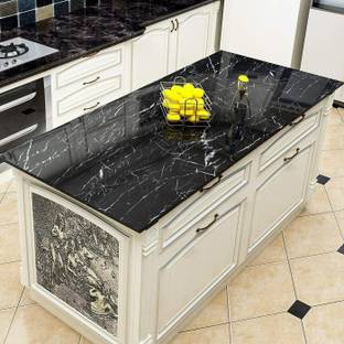 ibox 200 cm Black Marble Design Wallpaper Sticker for Kitchen (60*200 cm) Removable Sticker