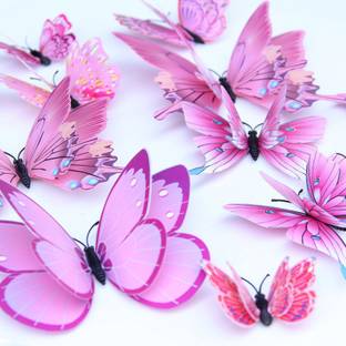 JAAMSO ROYALS 120 cm Light Pink 3D Magnet Butterefly Wall Sticker For Home D�cor (Set of 12) Self Adhesive Sticker