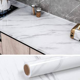 RUSHABH ENTERPRISE 200 cm Kitchen cabinets Marble Wallpaper Oil Proof Waterproof(60*200 CM) Self Adhesive Sticker