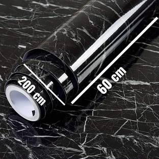 Prixzon 12000 cm Black Marble Aluminum Foil Kitchen Stickers Oil- Self Adhesive Wallpaper Self Adhesive Sticker