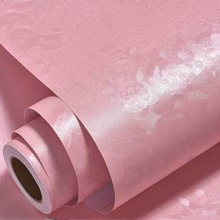 Adhunyk 45 cm Pink Embossed Look self Adhesive Wallpaper Self Adhesive Sticker
