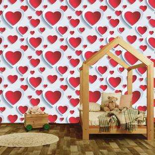 WallDaddy 300 cm WDST-Red&WhiteHeart Self Adhesive Sticker