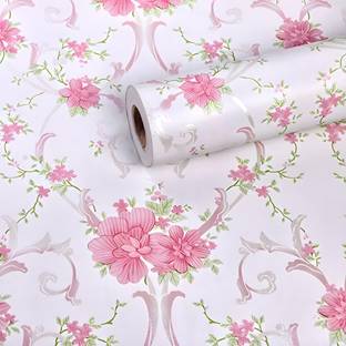 Maefele 304 cm Floral Pink, White Self Adhesive PVC Easy to Install Wallpaper Self Adhesive Sticker